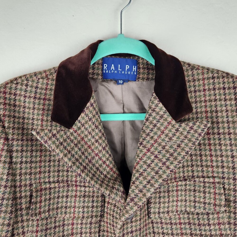 Vintage 90s Ralph Ralph Lauren Brown Houndstooth Wool Jacket Blazer sz 10 - Picture 4 of 12